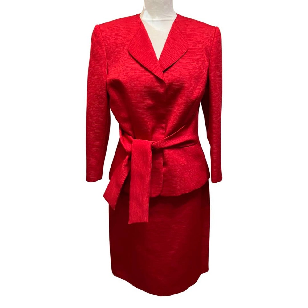 Tahari Arthur S. Levine Collection Womens Red Power Suit Blazer Skirt Sz 6
